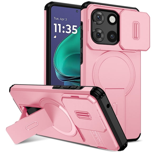 Dteck Magnetic Case for Motorola Moto G Stylus 5G 2025,Shockproof TPU+PC Case Compatible with Mag Safe with Sliding Camera Lens Protection Kickstand Cover for Moto G Stylus 5G 2025,Pink