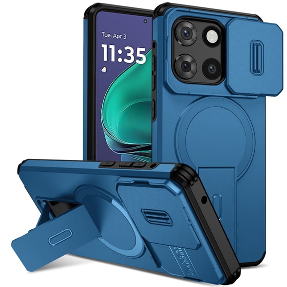 Dteck Magnetic Case for Motorola Moto G Stylus 5G 2025,Shockproof TPU+PC Case Compatible with Mag Safe with Sliding Camera Lens Protection Kickstand Cover for Moto G Stylus 5G 2025,Blue