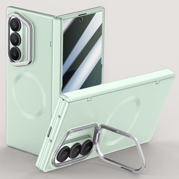 Dteck Magnetic Case for Samsun Galaxy Z Fold 7,Shockproof Hinge Protection PC Case Compatibel with Mag Safe Built-in Privacy Screen Protector Metal Lens Stand Cover for Galaxy Z Fold 7,Lightgreen1