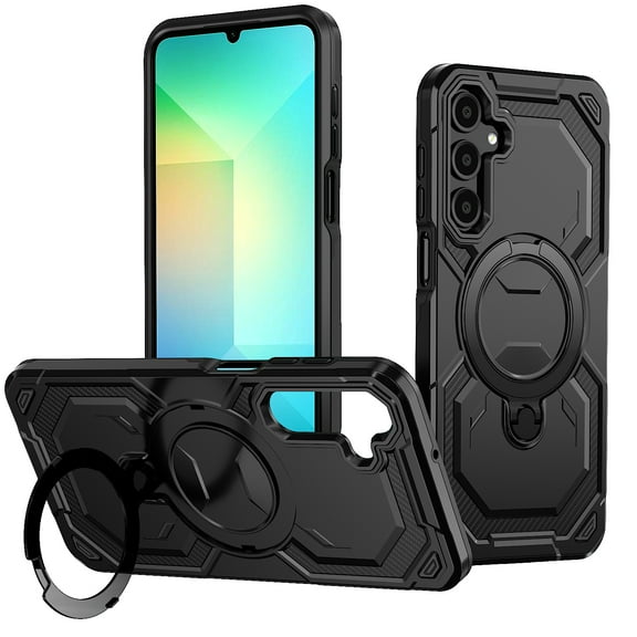 Dteck Magnetic Case for Samsung Galaxy A06,Shockproof TPU+PC Ring Holder Case Compatible with Mag Safe Military Drop Protection Kickstand Back Cover,Black