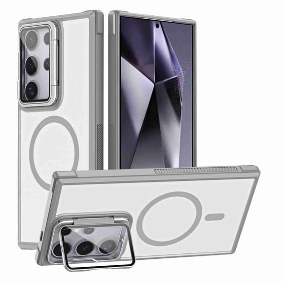 Dteck Magnetic Case for Samsung Galaxy S20 FE with Lens Kickstand, Shockproof TPU Acrylic Shockproof Back Lightweight Anti-Scratch Protective Wireless Charging Non-Slip Grip Support Cover, Gray