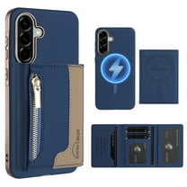 Dteck Magnetic Case for Samsung Galaxy S21 5G, 2 in 1 Wallet Case Detachable Card Holder, Compatible with MagSafe, Slim PU Leather RFID Blocking Credit Slots Zipper Pocket,Blue