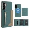 thumbnail image 1 of Dteck Magnetic Case for Samsung Galaxy S21 5G,  2 in 1 Wallet Case Detachable Card Holder, Compatible with MagSafe, Slim PU Leather RFID Blocking Credit Slots Zipper Pocket,Green, 1 of 7