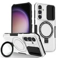 thumbnail image 1 of Dteck Magnetic Case for Samsung Galaxy S22 Plus,Shockproof Silicone Case Compatible with MagSafe Slide Lens Protectio Ring Holder Kickstand Cover for Samsung Galaxy S22 Plus,White, 1 of 10