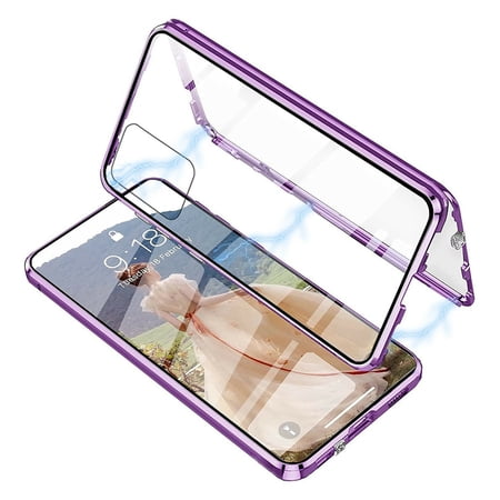 Dteck Magnetic Case for Samsung Galaxy S22 Ultra 6.8 inch Magnetic Adsorption Double-Sided Tempered Glass Screen Protector Metal Bumper Full Body Rugged Case, Purple