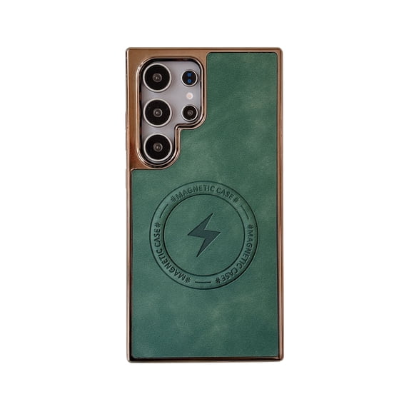 Dteck Magnetic Case for Samsung Galaxy S22 Ultra, Shockproof Magnetic Anti-Fingerprint PU Leather Cover Support Wireless Charging Ultra Slim Protection Cover, Green