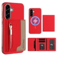 thumbnail image 1 of Dteck Magnetic Case for Samsung Galaxy S23 5G,  2 in 1 Wallet Case Detachable Card Holder, Compatible with MagSafe, Slim PU Leather RFID Blocking Credit Slots Zipper Pocket,Red, 1 of 7