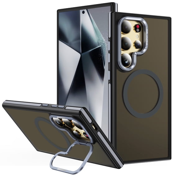 Dteck Magnetic Case for Samsung Galaxy S23 FE ,Shockproof Translucent Matte PC+TPU Case Compatible with MagSafe Built-in Camera Stand Back Cover for Samsung Galaxy S23 FE,Gray