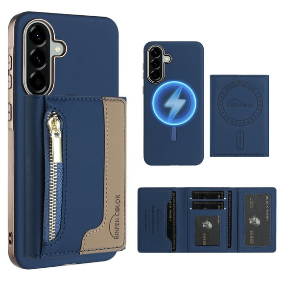 Dteck Magnetic Case for Samsung Galaxy S23 Plus / S23+ 5G 6.6", 2 in 1 Wallet Case Detachable Card Holder, Compatible with MagSafe, Slim PU Leather RFID Blocking Credit Slots Zipper Pocket,Blue