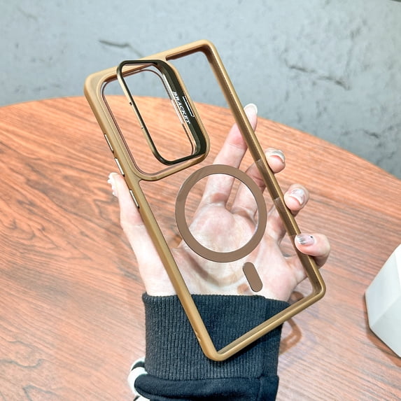 Dteck Magnetic Case for Samsung Galaxy S23 Plus,Shockproof TPU+PC Clear Case Compatible with Mag Safe Built-in Camera Kickstand Cover for Samsung Galaxy S23 Plus,Gold