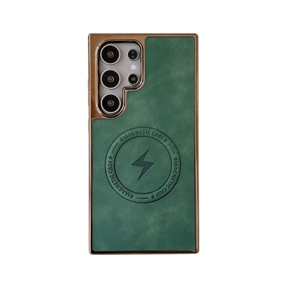 Dteck Magnetic Case for Samsung Galaxy S23, Shockproof Magnetic Anti-Fingerprint PU Leather Cover Support Wireless Charging Ultra Slim Protection Cover, Green