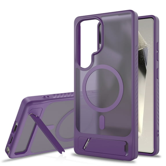 Dteck Magnetic Case for Samsung Galaxy S23 Ultra,Shockproof TPU+PC Anti-Slip Compatible with Mag Safe Case Adjustable Kickstand Frosted Translucent Matte Phone Cover,Darkpurple