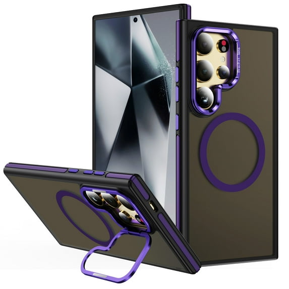 Dteck Magnetic Case for Samsung Galaxy S24 Plus ,Shockproof Translucent Matte PC+TPU Case Compatible with MagSafe Built-in Camera Stand Back Cover for Samsung Galaxy S24+,Purple