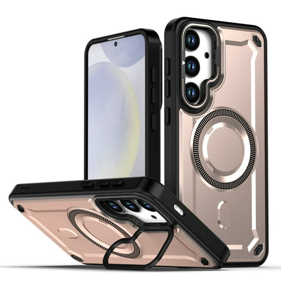 Dteck Magnetic Case for Samsung Galaxy S24,Shockproof TPU+PC Heavy Duty Protection Compatible with Mag Safe Case with Hidden Lens Kickstand Cover for Galaxy S24,Desertgold