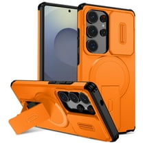 Dteck Magnetic Case for Samsung Galaxy S24 Ultra,Shockproof TPU PC Case Compatible with Mag Safe with Sliding Camera Lens Protection Kickstand Cover for Galaxy S24 Ultra,Orange