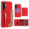 thumbnail image 1 of Dteck Magnetic Case for Samsung Galaxy S25 5G,  2 in 1 Wallet Case Detachable Card Holder, Compatible with MagSafe, Slim PU Leather RFID Blocking Credit Slots Zipper Pocket,Red, 1 of 7