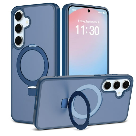 Dteck Magnetic Case for Samsung Galaxy S25 FE, Compatible with MagSafe, Slim Fit Matte Translucent Shockproof Anti-Yellowing Protective Cover with Ring Holder Kickstand,Blue