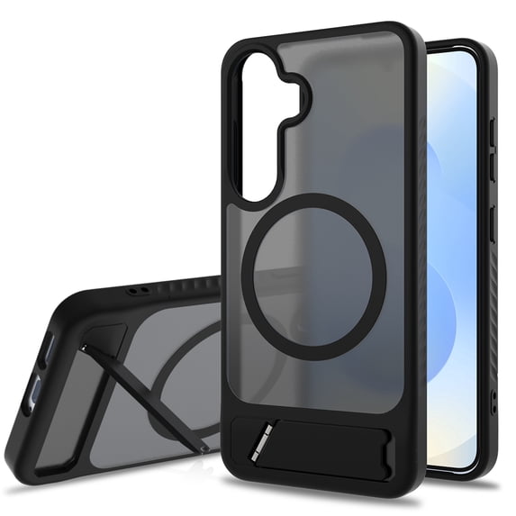Dteck Magnetic Case for Samsung Galaxy S25 / Galaxy S24,Shockproof TPU+PC Anti-Slip Compatible with Mag Safe Case Adjustable Kickstand Frosted Translucent Matte Phone Cover,Black