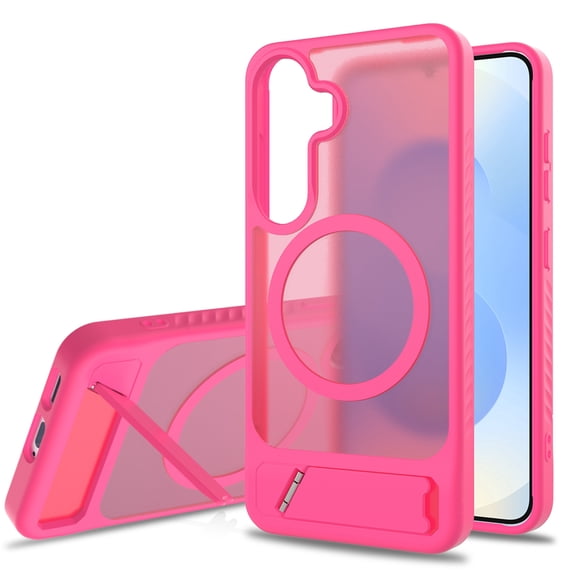 Dteck Magnetic Case for Samsung Galaxy S25 / Galaxy S24,Shockproof TPU+PC Anti-Slip Compatible with Mag Safe Case Adjustable Kickstand Frosted Translucent Matte Phone Cover,Rose