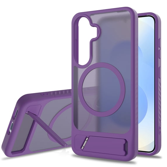 Dteck Magnetic Case for Samsung Galaxy S25 / Galaxy S24,Shockproof TPU+PC Anti-Slip Compatible with Mag Safe Case Adjustable Kickstand Frosted Translucent Matte Phone Cover,Darkpurple