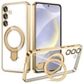thumbnail image 1 of Dteck Magnetic Case for Samsung Galaxy S25 Plus Compatible with MagSafe TPU+PC Clear Back Case with Camera Lens Protector Kickstand Anti-Scratch Shockproof Electroplated Cover,Gold, 1 of 8