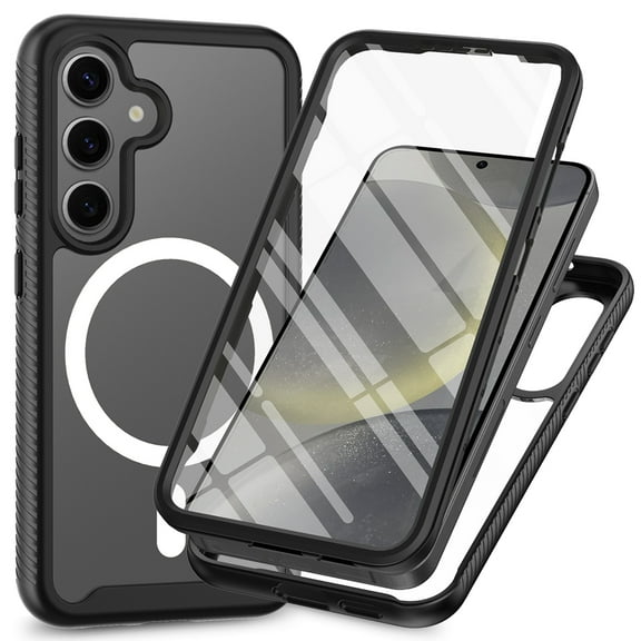 Dteck Magnetic Case for Samsung Galaxy S25 Plus,Shockproof TPU+PC Full Body Protector Case Built-in Screen Protector Compatible with Mag Safe Clear Back Cover for Galaxy S25 Plus,Black