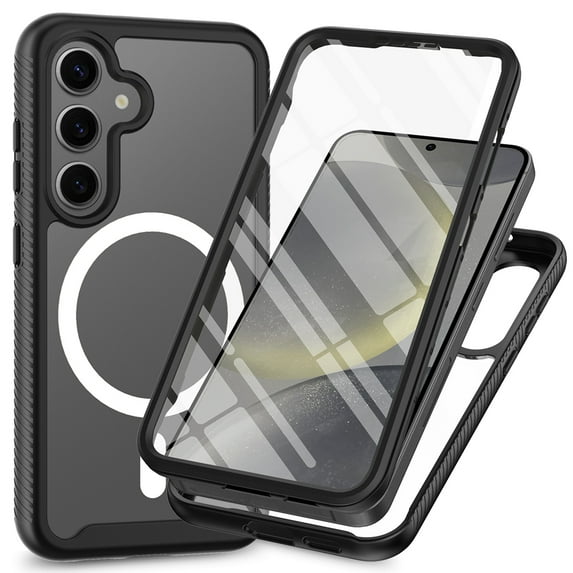 Dteck Magnetic Case for Samsung Galaxy S25 Plus,Shockproof TPU+PC Full Body Protector Case Built-in Screen Protector Compatible with Mag Safe Clear Back Cover for Galaxy S25 Plus,Black