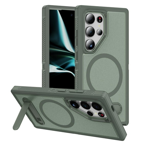 Dteck for Magnetic Case for Samsung Galaxy S25, Shockproof Kickstand Magnetic Car Mount Compatible Dual Layer Military-Grade Protection Heavy Duty Hard Back Cover, F