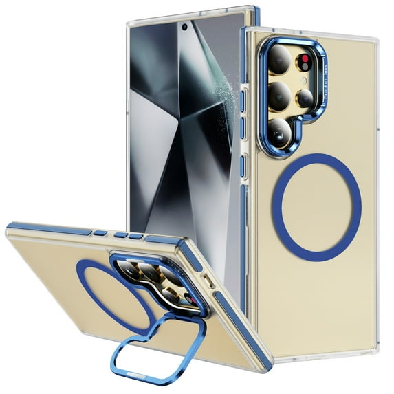 Dteck Magnetic Case for Samsung Galaxy S25,Shockproof Matte Translucent PC Back Case Compatible with MagSafe Built-in Ring Stand Cover for Galaxy S25,Blue