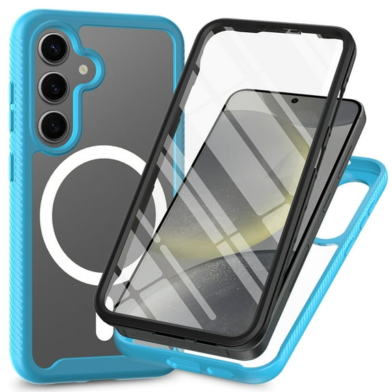 Dteck Magnetic Case for Samsung Galaxy S25,Shockproof TPU+PC Full Body Protector Case Built-in Screen Protector Compatible with Mag Safe Clear Back Cover for Galaxy S25,Lightblue