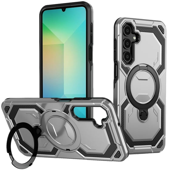 Dteck Magnetic Case for Samsung Galaxy S25,Shockproof TPU+PC Ring Holder Case Compatible with Mag Safe Military Drop Protection Kickstand Back Cover,Gray
