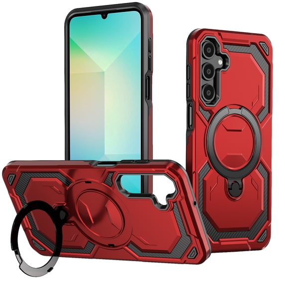 Dteck Magnetic Case for Samsung Galaxy S25,Shockproof TPU+PC Ring Holder Case Compatible with Mag Safe Military Drop Protection Kickstand Back Cover,Red