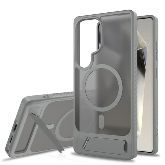 Dteck Magnetic Case for Samsung Galaxy S25 Ultra,Shockproof TPU+PC Anti-Slip Compatible with Mag Safe Case Adjustable Kickstand Frosted Translucent Matte Phone Cover,Darkgray