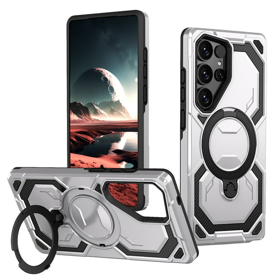 Dteck Magnetic Case for Samsung Galaxy S25 Ultra,Shockproof TPU+PC Ring Holder Case Compatible with Mag Safe Military Drop Protection Kickstand Back Cover,Gray