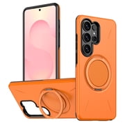 Dteck Magnetic Case for Samsung Galaxy S26 Ultra, Shockproof TPU+PC Compatible with Mag Safe Protective Cover with 360  Rotating Ring Holder Kickstand Case,Orange