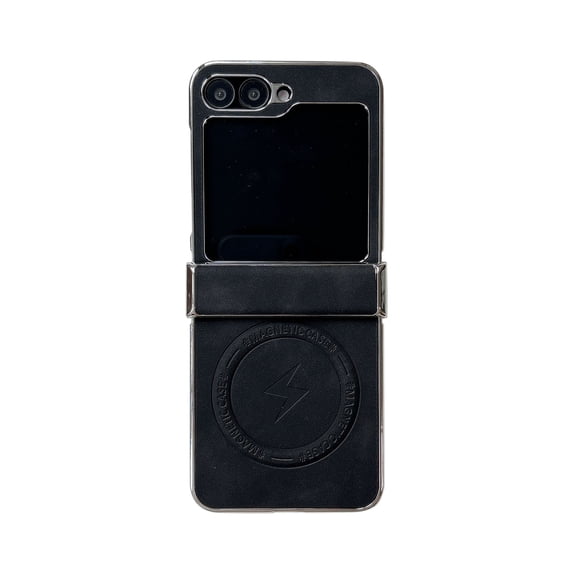 Dteck Magnetic Case for Samsung Galaxy Z Flip 3, Shockproof Magnetic Anti-Fingerprint PU Leather Cover Support Wireless Charging Ultra Slim Protection Cover, Black