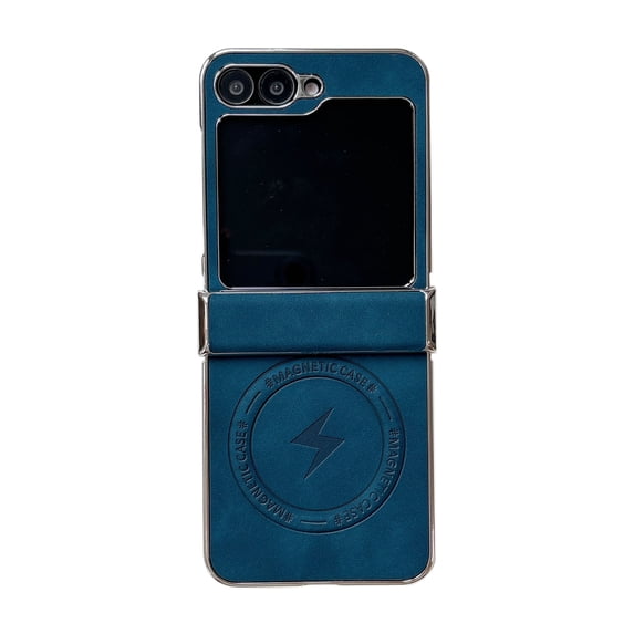 Dteck Magnetic Case for Samsung Galaxy Z Flip 3, Shockproof Magnetic Anti-Fingerprint PU Leather Cover Support Wireless Charging Ultra Slim Protection Cover, Blue