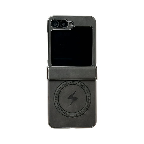 Dteck Magnetic Case for Samsung Galaxy Z Flip 3, Shockproof Magnetic Anti-Fingerprint PU Leather Cover Support Wireless Charging Ultra Slim Protection Cover, Gray