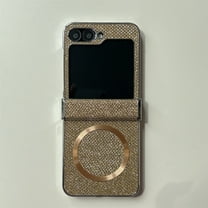 Dteck Magnetic Case for Samsung Galaxy Z Flip 4,Slim Bling Glitter Hinge Protection PC Case Compatible with Mag Safe Shockproof Cover for Galaxy Z Flip 4,Gold