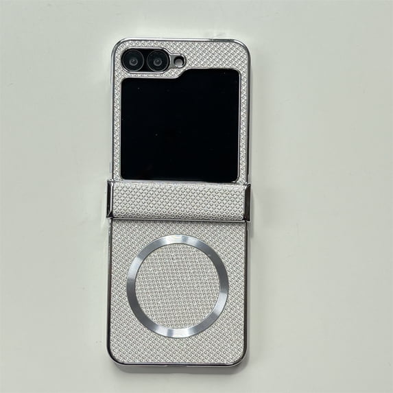 Dteck Magnetic Case for Samsung Galaxy Z Flip 4,Slim Bling Glitter Hinge Protection PC Case Compatible with Mag Safe Shockproof Cover for Galaxy Z Flip 4,White
