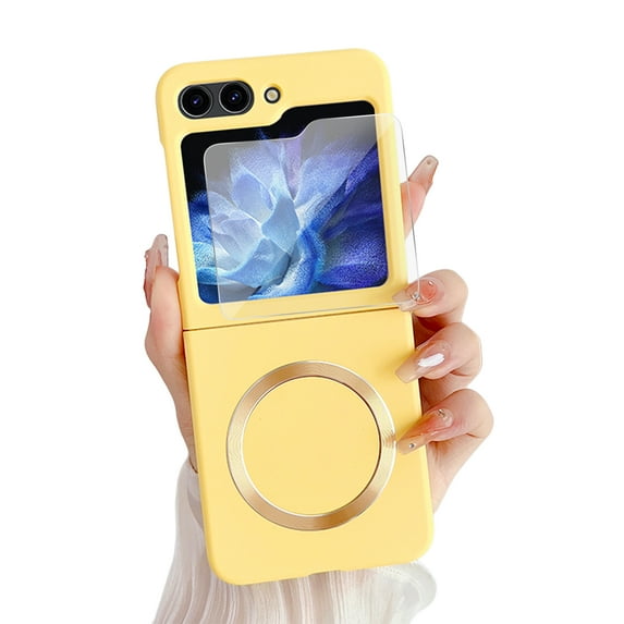 Dteck Magnetic Case for Samsung Galaxy Z Flip 5, Compatible with MagSafe, Z Flip5 Case with Small Screen Protector, Slim Shockproof Protective Case for Samsung Galaxy Z Flip5,Yellow