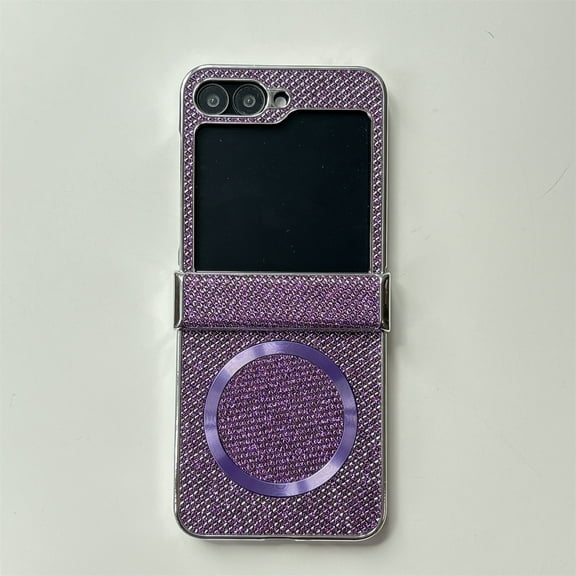 Dteck Magnetic Case for Samsung Galaxy Z Flip 5,Slim Bling Glitter Hinge Protection PC Case Compatible with Mag Safe Shockproof Cover for Galaxy Z Flip 5,Purple