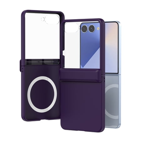 Dteck Magnetic Case for Samsung Galaxy Z Flip 6 / Flip7 FE,Shockproof Hinge Protection PC Case Compatible with Mag Safe Cover for Galaxy Z Flip 6 / Flip7 FE,Darkpurple