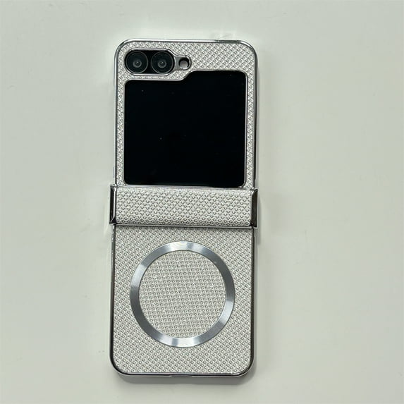 Dteck Magnetic Case for Samsung Galaxy Z Flip 6,Slim Bling Glitter Hinge Protection PC Case Compatible with Mag Safe Shockproof Cover for Galaxy Z Flip 6,White