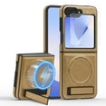 thumbnail image 1 of Dteck Magnetic Case for Samsung Galaxy Z Flip 7 with Screen Protector, Compatible with Magsafe Accessory, Invisible Kickstand Luxury PU Leather Anti Slip Slim Shockproof Protective Case, Desert Gold, 1 of 8