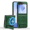 thumbnail image 1 of Dteck Magnetic Case for Samsung Galaxy Z Flip 7 with Screen Protector, Compatible with Magsafe Accessory, Invisible Kickstand Luxury PU Leather Anti Slip Slim Shockproof Protective Case, Deep Green, 1 of 8