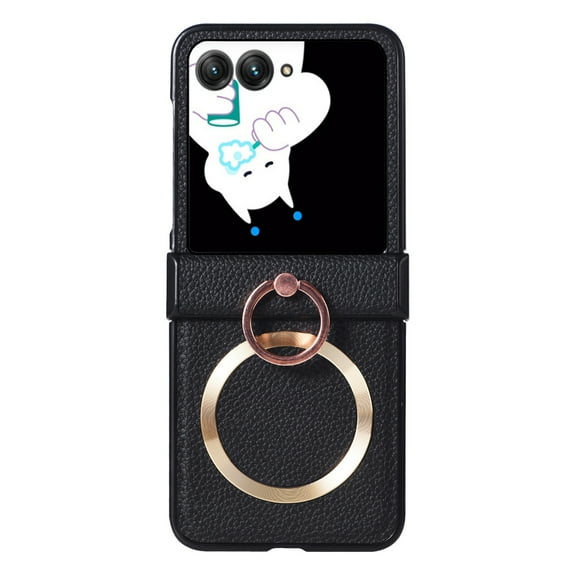 Dteck Magnetic Case for Samsung Galaxy Z Flip 7,Shockproof Leather+PC Case Hinge Protection Compatible with MagSafe Ring Holder Stand Cover for Galaxy Z Flip 7,Black