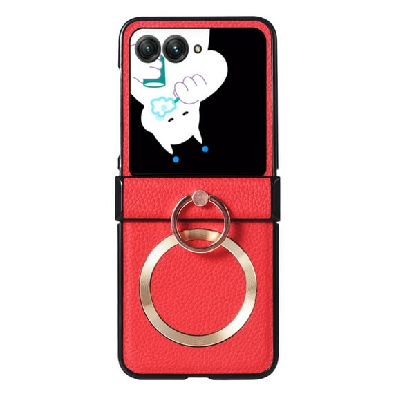 Dteck Magnetic Case for Samsung Galaxy Z Flip 7,Shockproof Leather+PC Case Hinge Protection Compatible with MagSafe Ring Holder Stand Cover for Galaxy Z Flip 7,Red