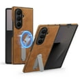 thumbnail image 1 of Dteck Magnetic Case for Samsung Galaxy Z Fold 3 with Rotating Metal Stand, Compatible with MagSafe, Slim PU Leather Shockprood Phone Cover for Galaxy Z Fold 3,Brown, 1 of 7