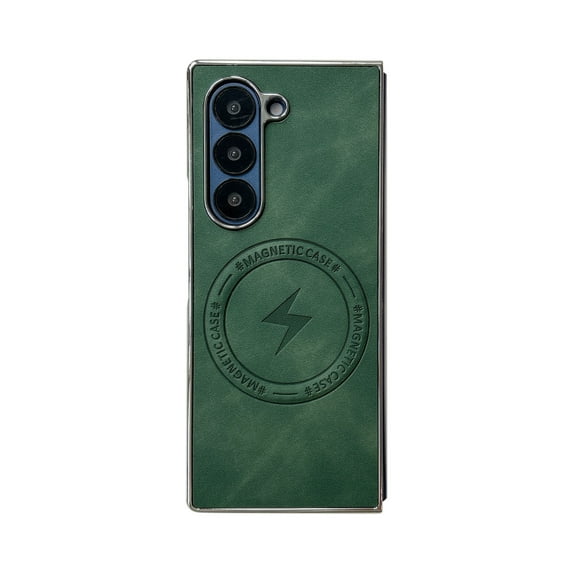 Dteck Magnetic Case for Samsung Galaxy Z Fold 3, Shockproof Magnetic Anti-Fingerprint PU Leather Cover Support Wireless Charging Ultra Slim Protection Cover, Green